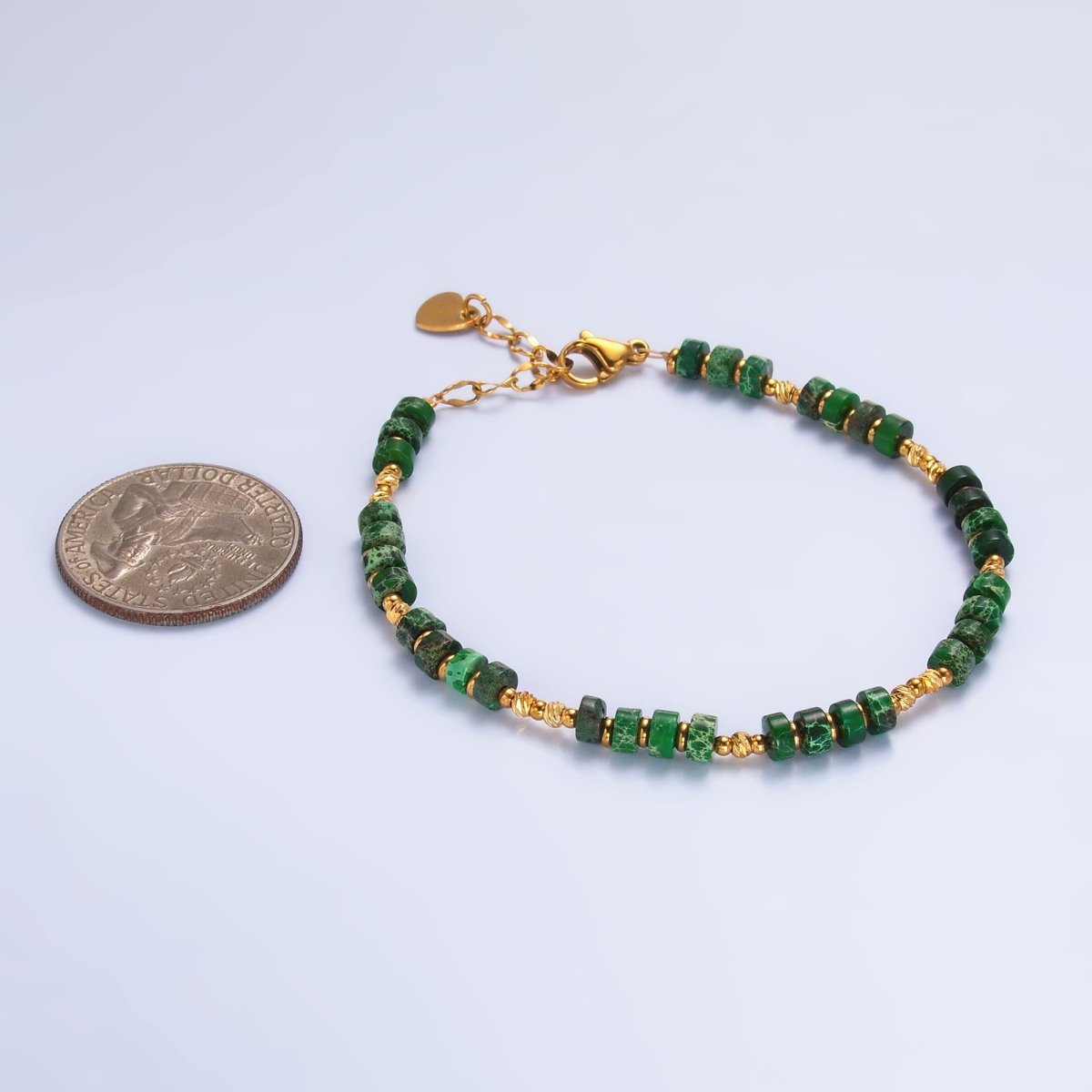 Stainless Steel Malachite Natural Gemstone Bead 7 Inch Bracelet | WA-3113