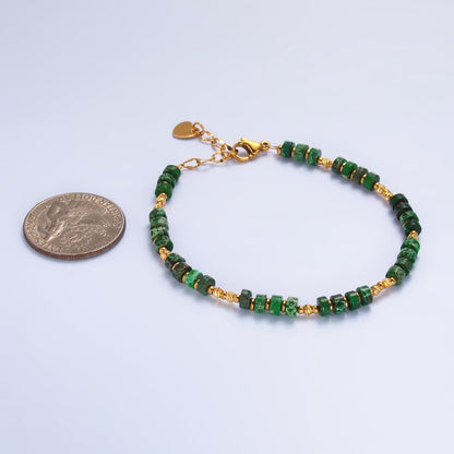 Stainless Steel Malachite Natural Gemstone Bead 7 Inch Bracelet | WA-3113