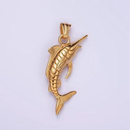 Stainless Steel Marlin Fish Charms Pendant in Gold &amp; Silver | P1441