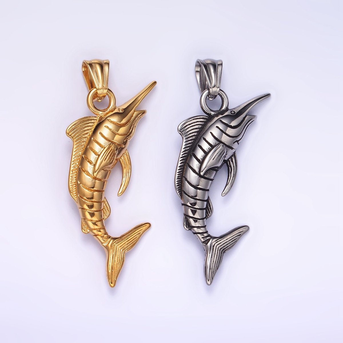Stainless Steel Marlin Fish Charms Pendant in Gold &amp; Silver | P1441