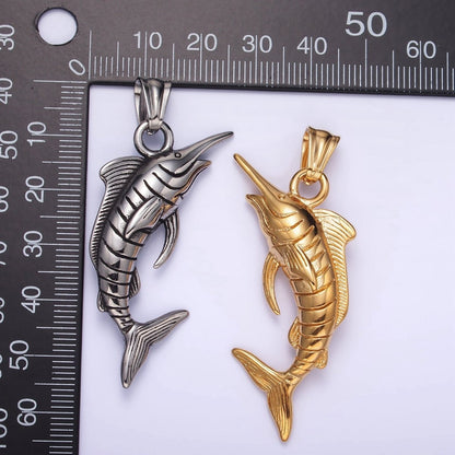 Stainless Steel Marlin Fish Charms Pendant in Gold &amp; Silver | P1441