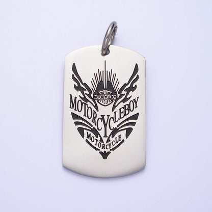 Stainless Steel Masculine "MOTORCYCLEBOY" Black Engraved Tag Charm in Gold &amp; Silver | P-929