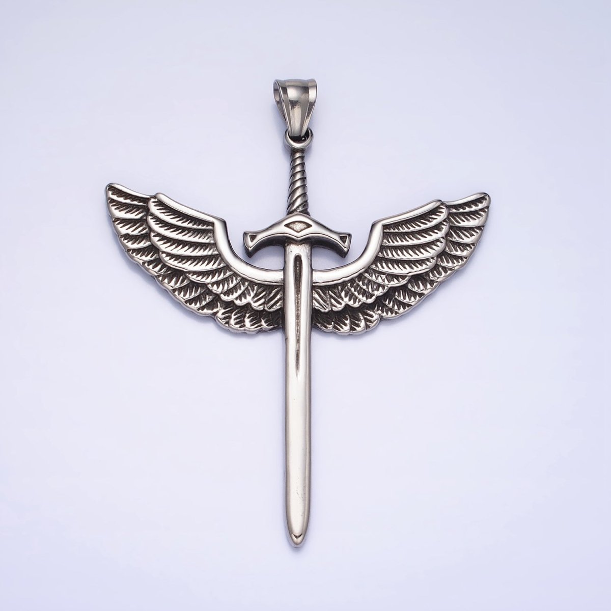 Stainless Steel Medieval Winged Sword Guardian Archangel Michael Pendant in Silver &amp; Gold | P-1137