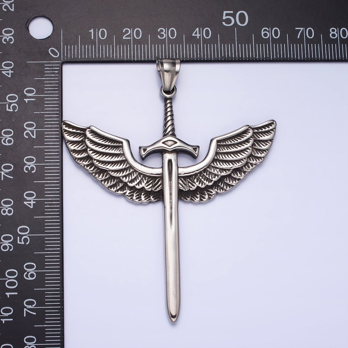 Stainless Steel Medieval Winged Sword Guardian Archangel Michael Pendant in Silver &amp; Gold | P-1137