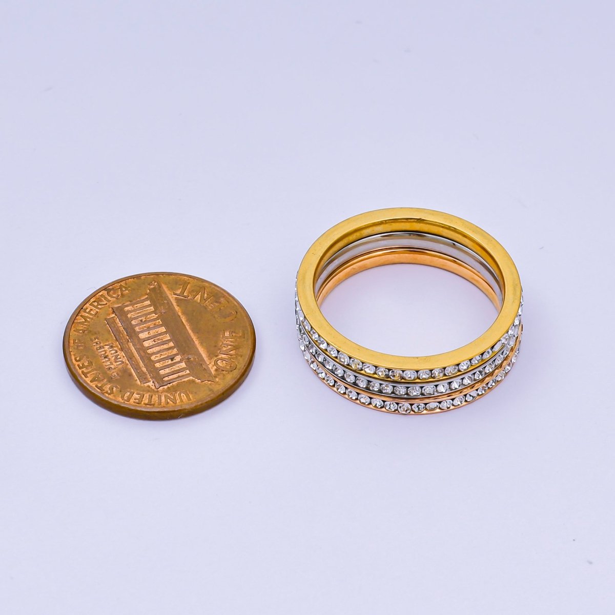 Stainless Steel Micro Paved CZ Sets Mix Metal Trinity Ring | O1458 - O1460