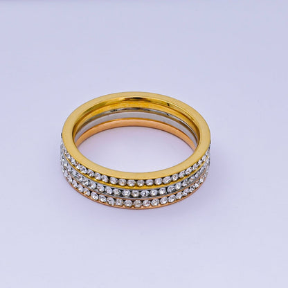 Stainless Steel Micro Paved CZ Sets Mix Metal Trinity Ring | O1458 - O1460