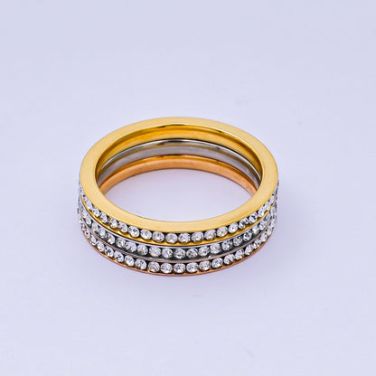 Stainless Steel Micro Paved CZ Sets Mix Metal Trinity Ring | O1458 - O1460