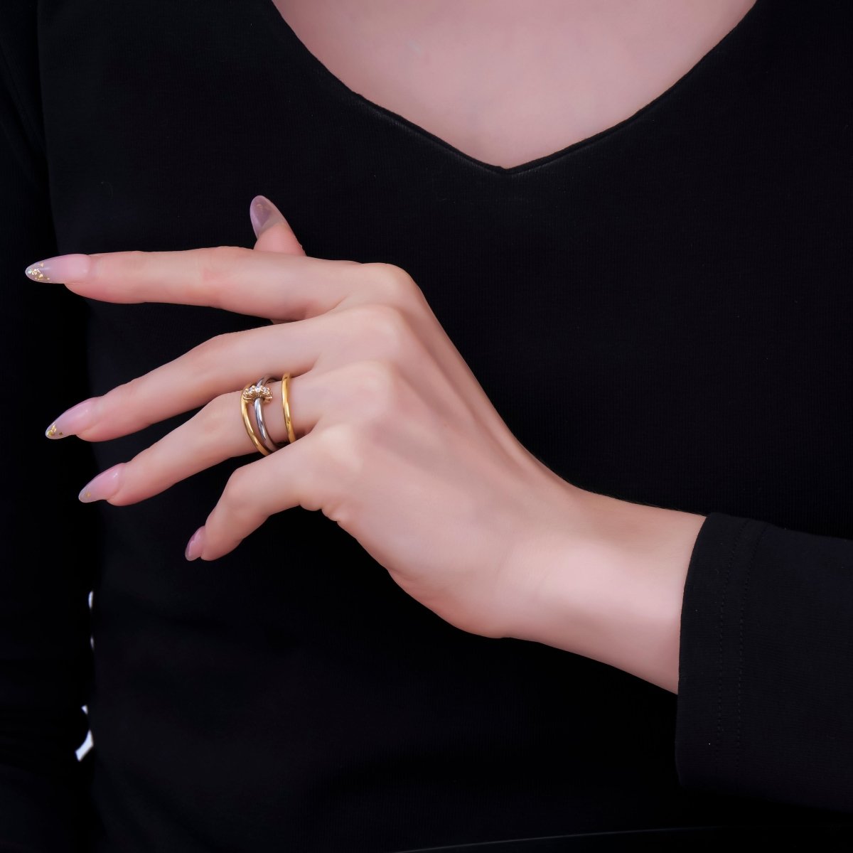 Stainless Steel Micro Paved CZ Three-in-One Simple Round Ring | O-1445