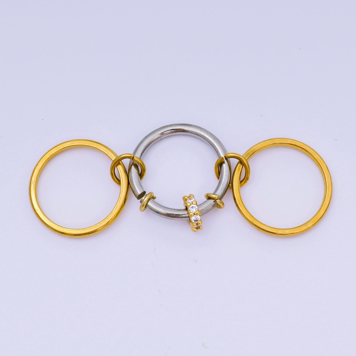 Stainless Steel Micro Paved CZ Three-in-One Simple Round Ring | O-1445
