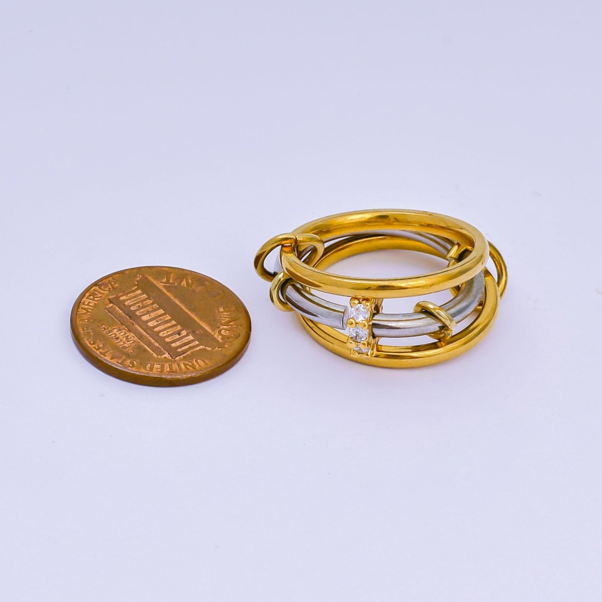 Stainless Steel Micro Paved CZ Three-in-One Simple Round Ring | O-1445