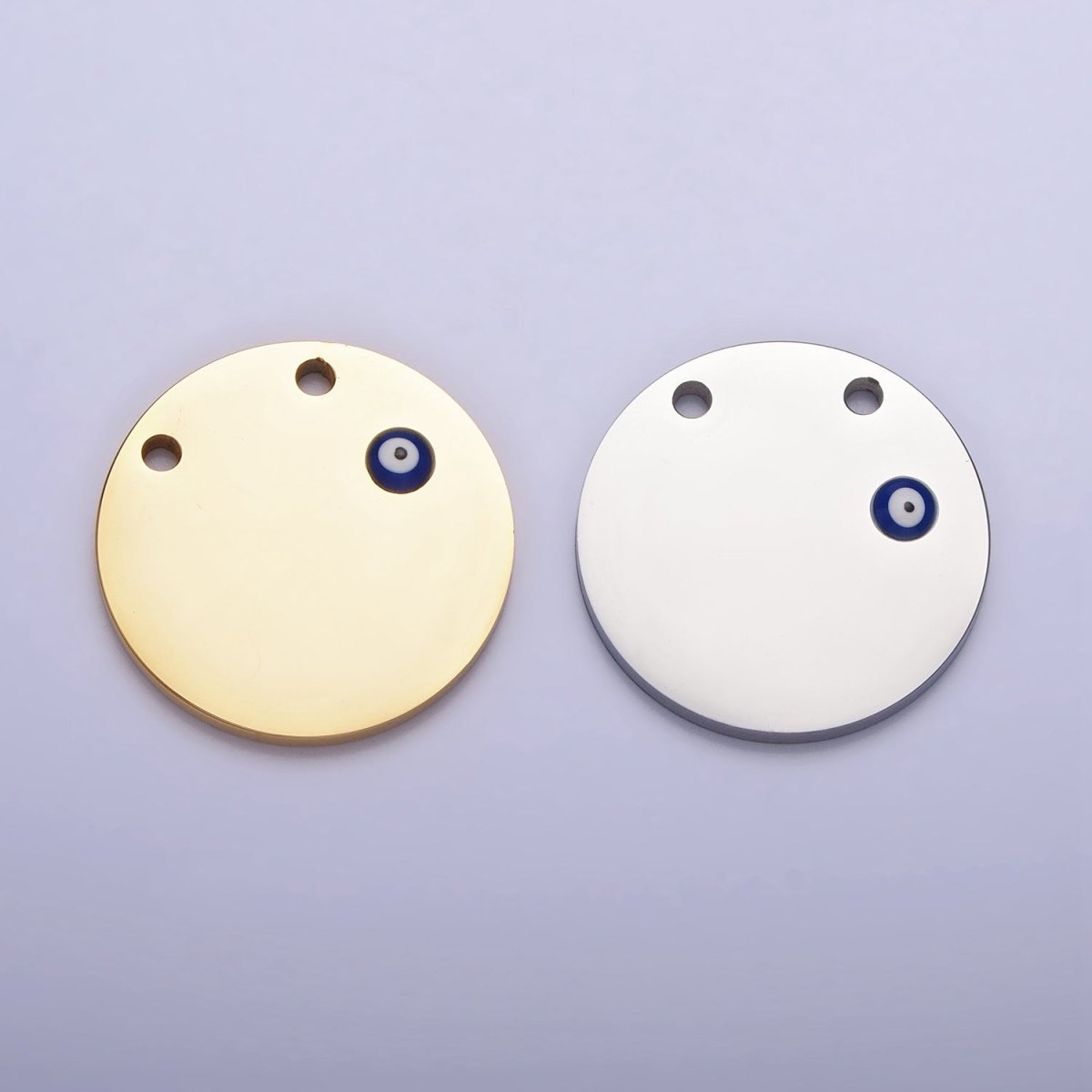 Stainless Steel Mini Evil Eye Round Disc Charm in Gold &amp; Silver | P885