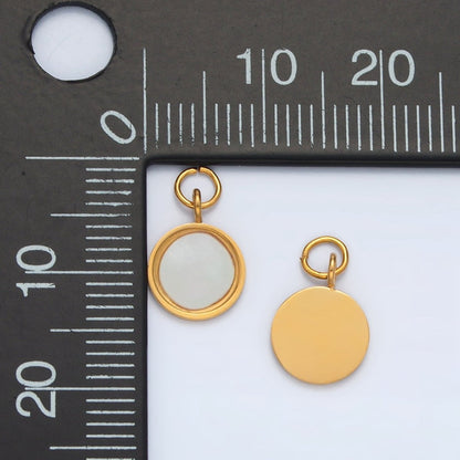 Stainless Steel Mini Shell Pearl Round Charm | P1036