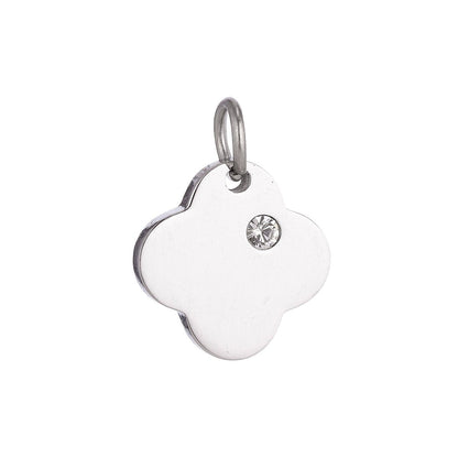 Stainless Steel Minimalist Charming Four Petals Flower Cubic Zirconia Bracelet Charm Necklace Pendant Findings for Jewelry Making E-627