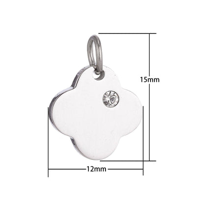 Stainless Steel Minimalist Charming Four Petals Flower Cubic Zirconia Bracelet Charm Necklace Pendant Findings for Jewelry Making E-627