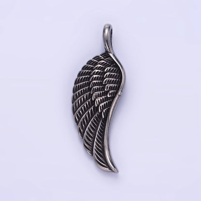 Stainless Steel Minimalist Feather Angel Wing Oxidized Silver Pendant | P1452