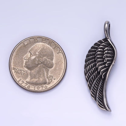 Stainless Steel Minimalist Feather Angel Wing Oxidized Silver Pendant | P1452