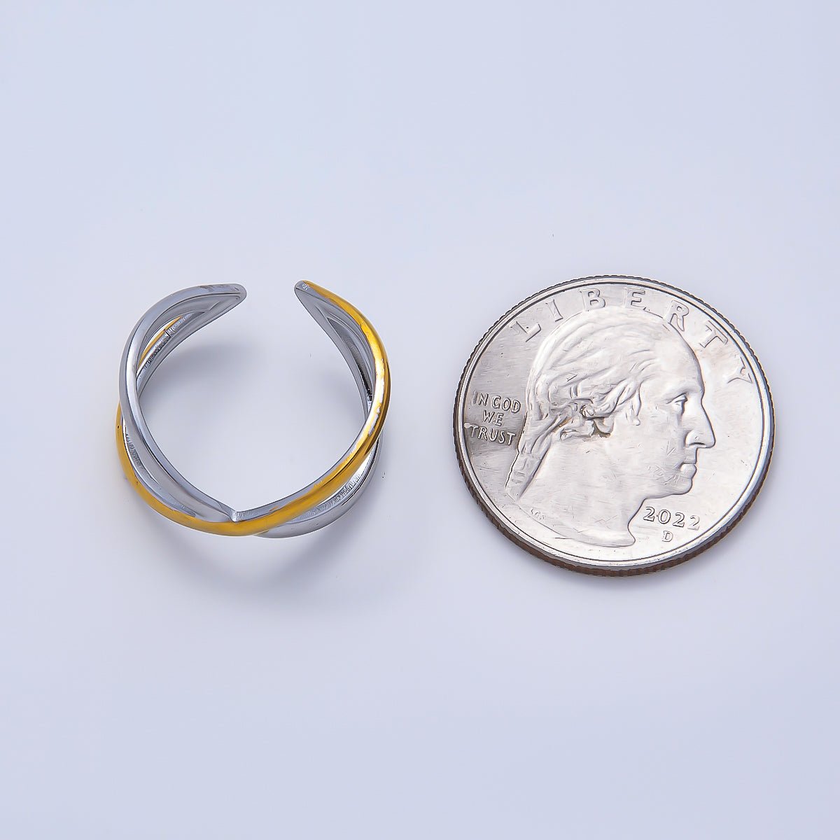 Stainless Steel Minimalist Mixed Metal X Crossed Double Band Ring | Rings-00176