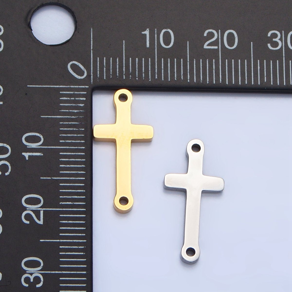 Stainless Steel 20mm Minimalist Religious Cross Connector in Gold &amp; Silver | F366