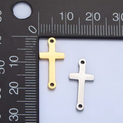 Stainless Steel 20mm Minimalist Religious Cross Connector in Gold &amp; Silver | F366