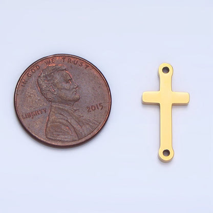 Stainless Steel 20mm Minimalist Religious Cross Connector in Gold &amp; Silver | F366