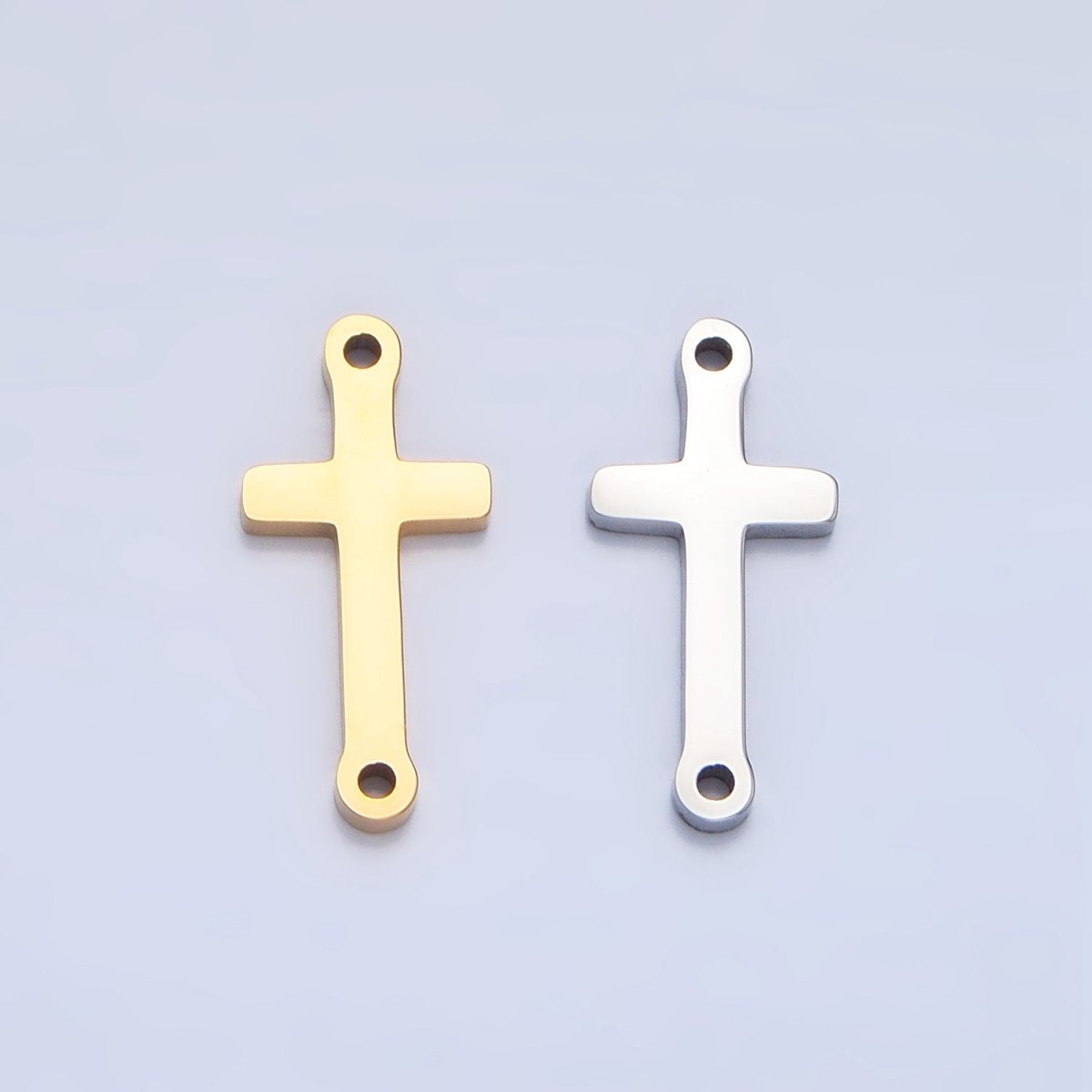 Stainless Steel 20mm Minimalist Religious Cross Connector in Gold &amp; Silver | F366