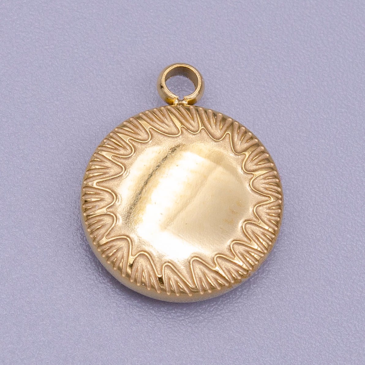 Stainless Steel Minimalist Round Line-Engraved Charm in Gold &amp; Silver | P-911