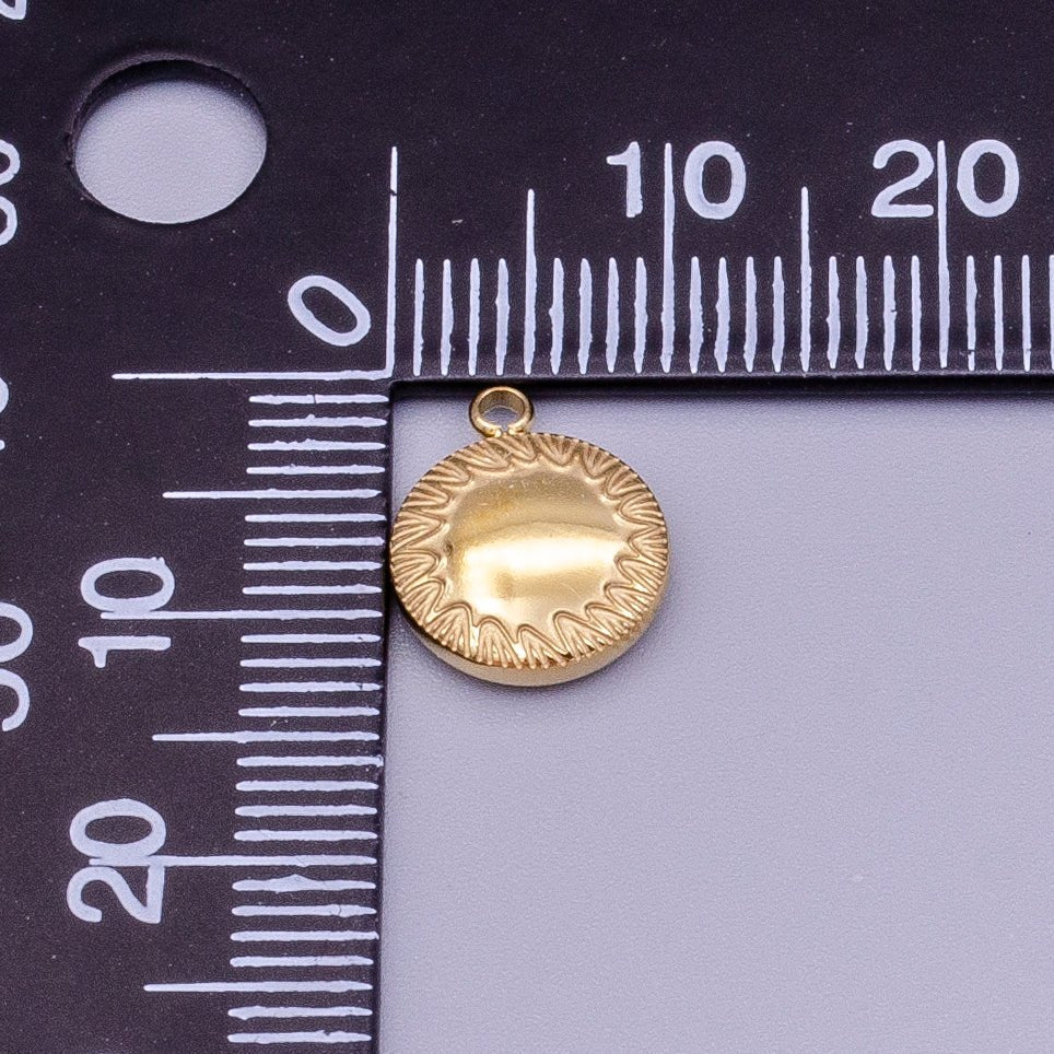 Stainless Steel Minimalist Round Line-Engraved Charm in Gold &amp; Silver | P-911