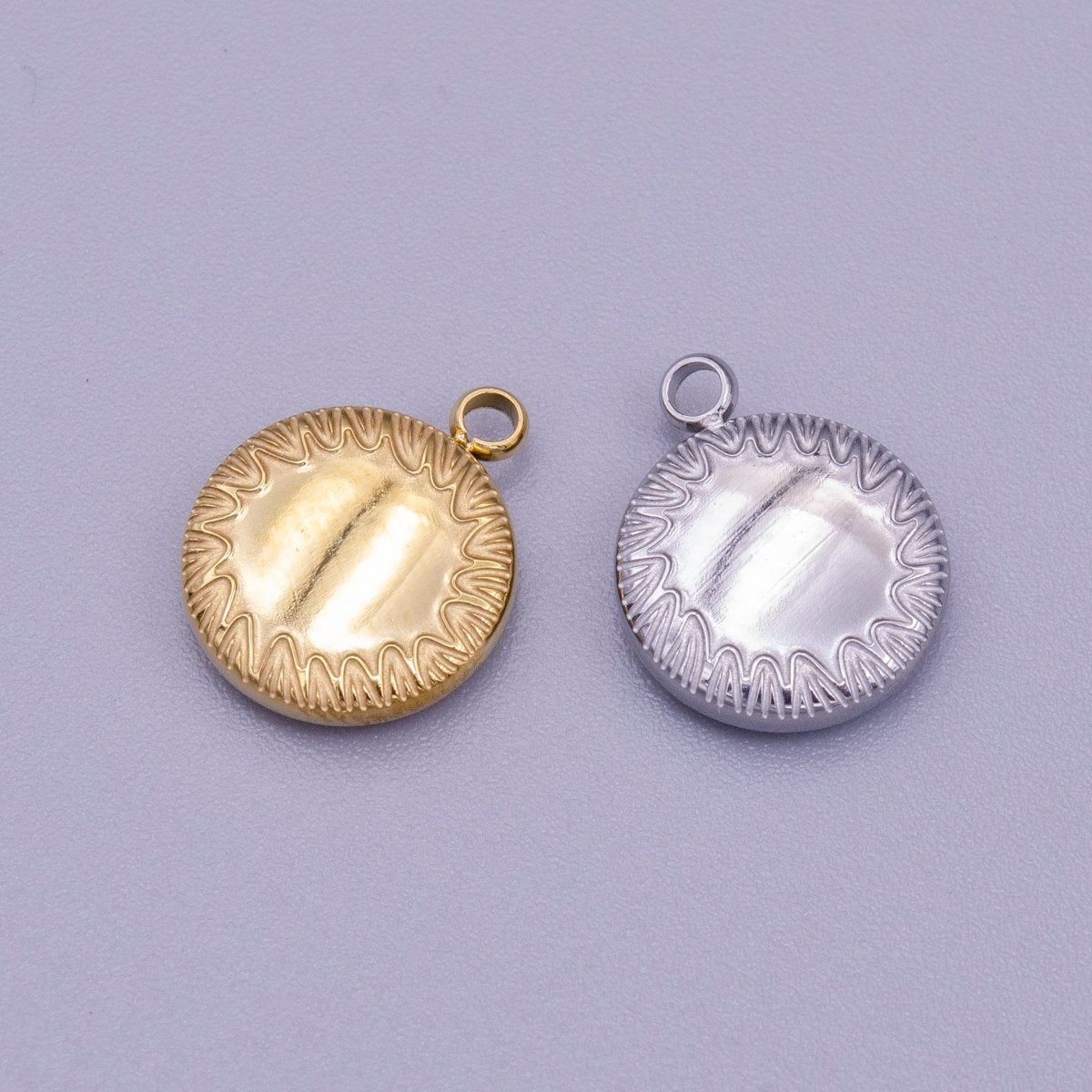 Stainless Steel Minimalist Round Line-Engraved Charm in Gold &amp; Silver | P-911