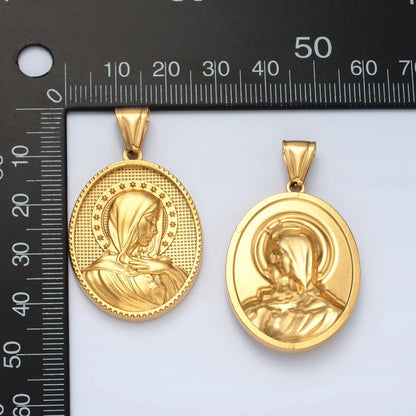 Stainless Steel Miraculous Lady Guadalupe Mary Stars Textured Oval Pendant | P1470