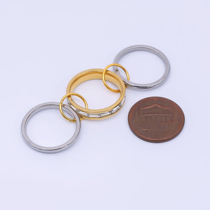 Stainless Steel Mixed Metal Baguette CZ Multiple Interlocked Bands Stacking Ring | O1439