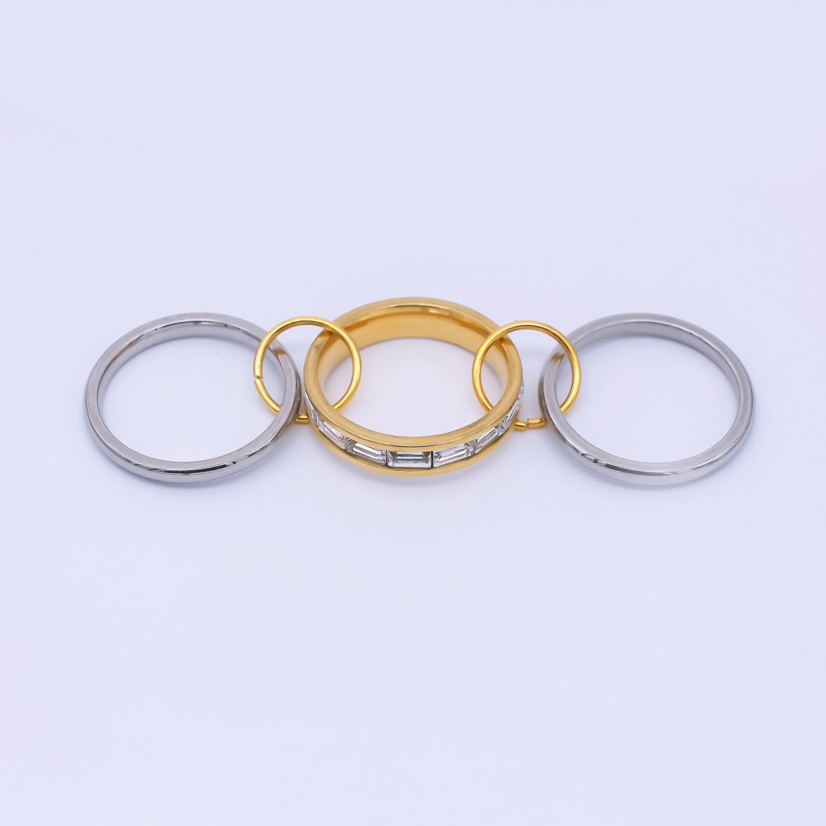 Stainless Steel Mixed Metal Baguette CZ Multiple Interlocked Bands Stacking Ring | O1439