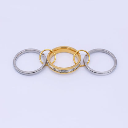 Stainless Steel Mixed Metal Baguette CZ Multiple Interlocked Bands Stacking Ring | O1439