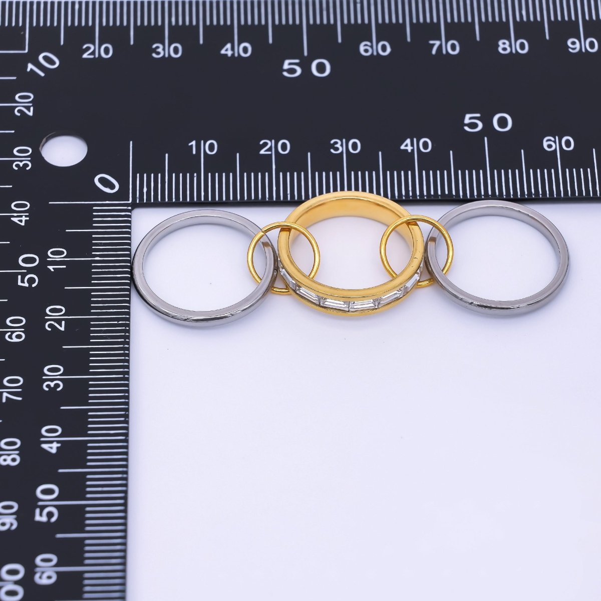 Stainless Steel Mixed Metal Baguette CZ Multiple Interlocked Bands Stacking Ring | O1439