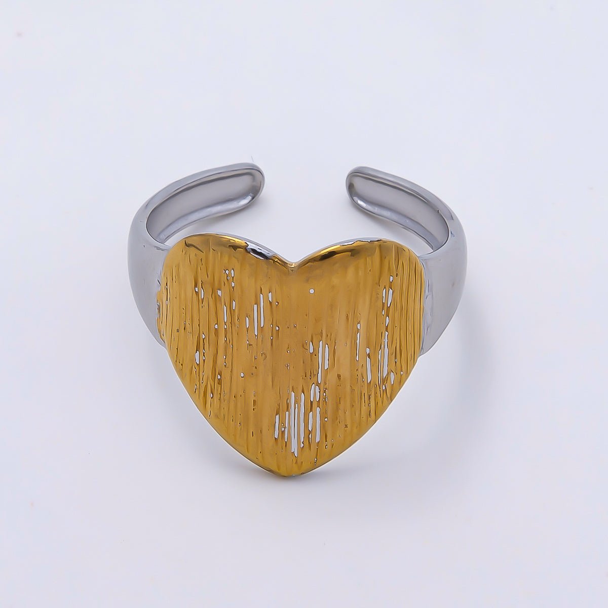 Stainless Steel Mixed Metal Curved Heart Textured Ring | Rings-00188