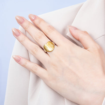Stainless Steel Mixed Metal Curved Heart Textured Ring | Rings-00188