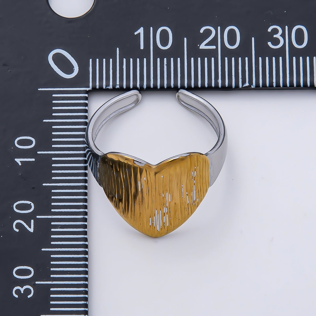 Stainless Steel Mixed Metal Curved Heart Textured Ring | Rings-00188