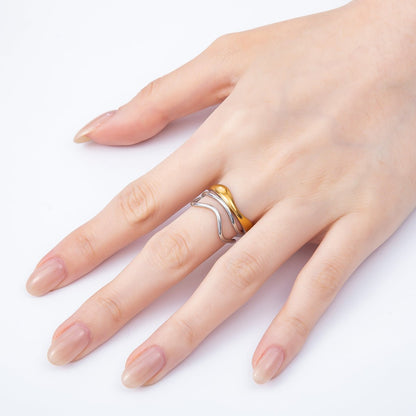 Stainless Steel Mixed Metal Curved Wave Triple Band Ring | Rings-00183