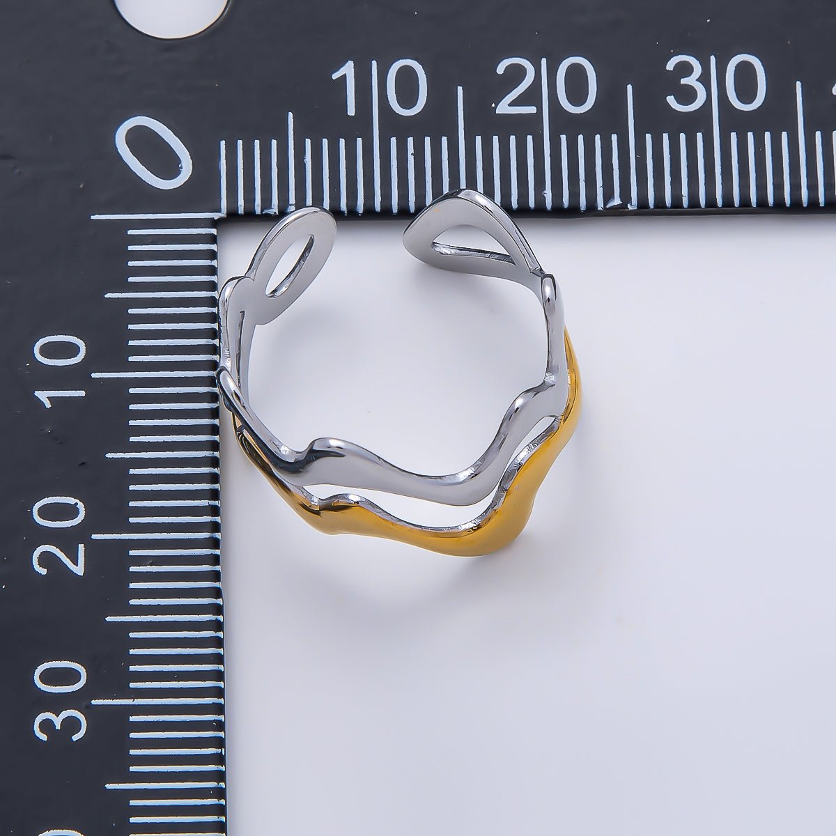 Stainless Steel Mixed Metal Geometric Curve Wave Double Band Ring | Rings-00191
