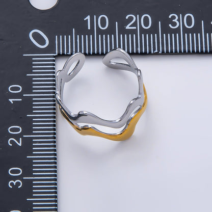 Stainless Steel Mixed Metal Geometric Curve Wave Double Band Ring | Rings-00191