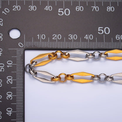 Stainless Steel Mixed Metal Geometric Edged Paperclip Rolo Unfinished Chain by Yard | Roll-1542