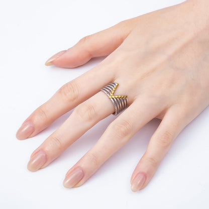 Stainless Steel Mixed Metal Geometric Multi Band Ring | Rings-00185