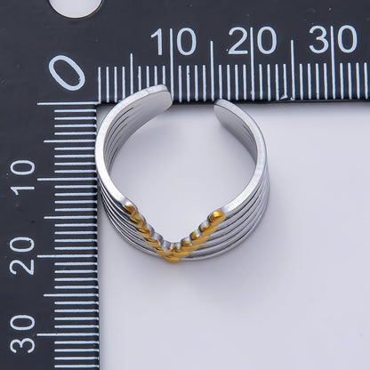 Stainless Steel Mixed Metal Geometric Multi Band Ring | Rings-00185