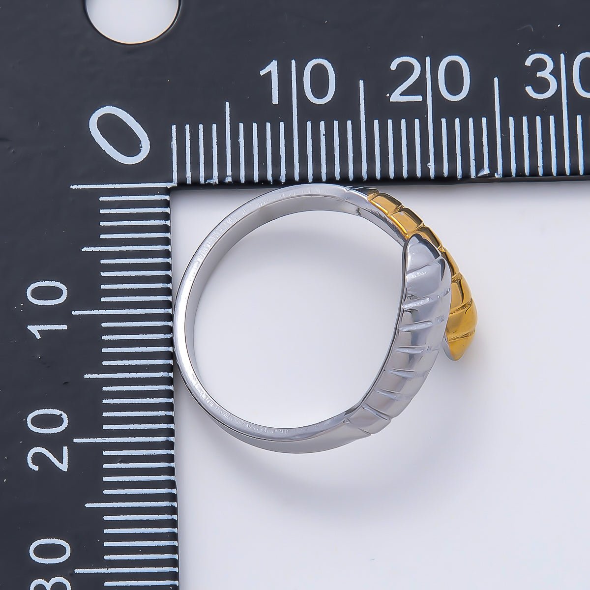 Stainless Steel Mixed Metal Lined Ribbed Molten Wrap Band Ring | Rings-00186
