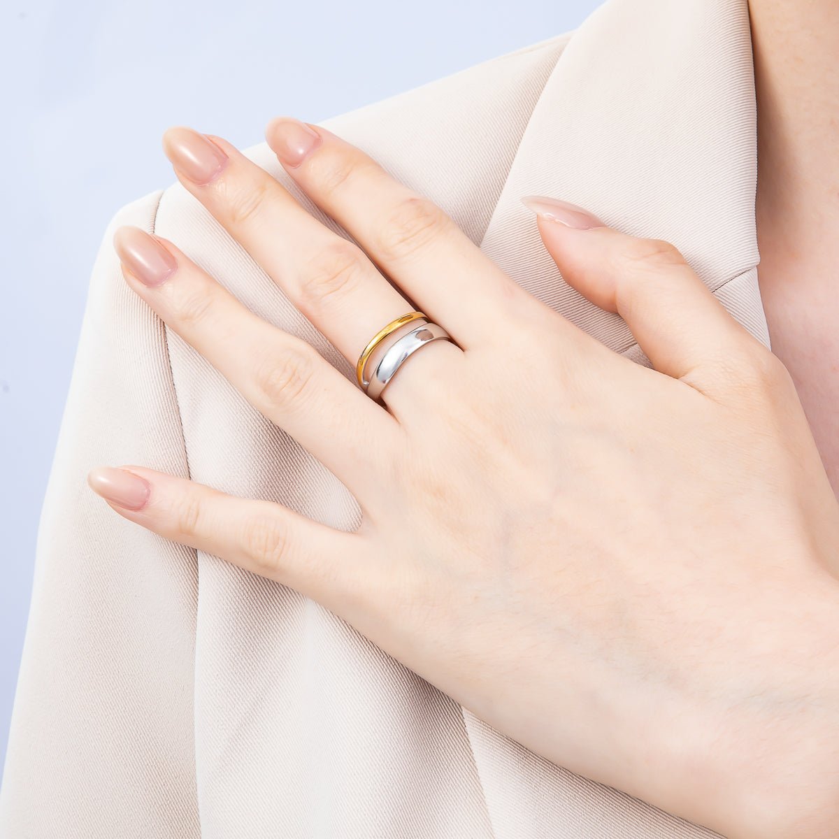 Stainless Steel Mixed Metal Minimalist Double Band Ring | Rings-00187