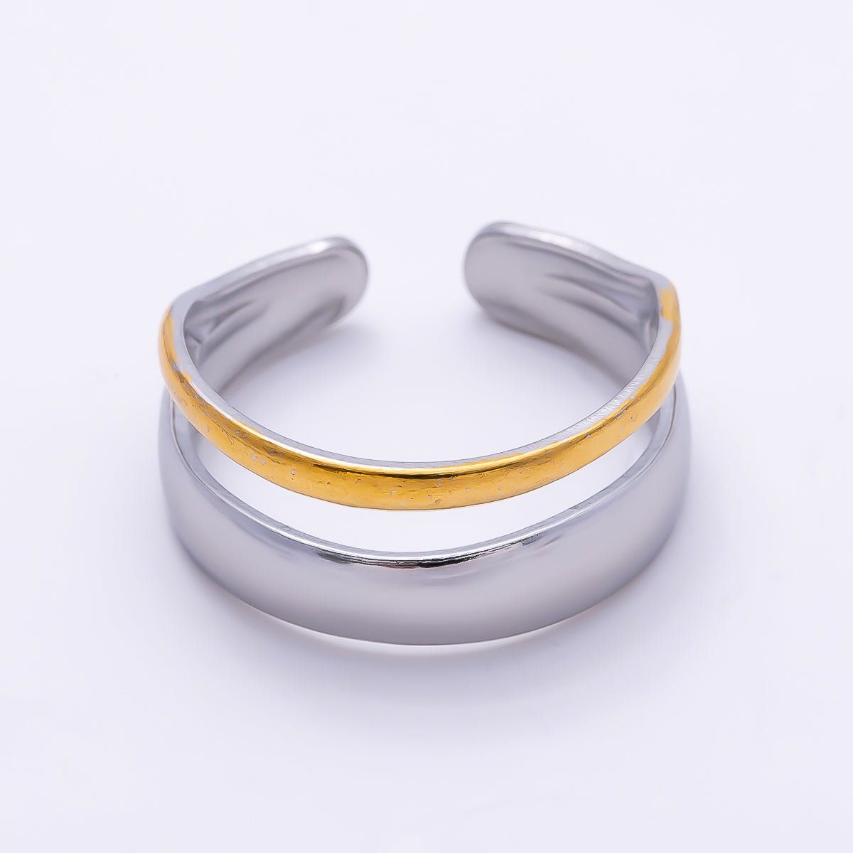 Stainless Steel Mixed Metal Minimalist Double Band Ring | Rings-00187