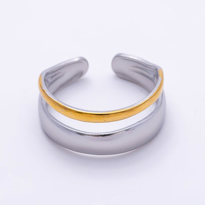 Stainless Steel Mixed Metal Minimalist Double Band Ring | Rings-00187