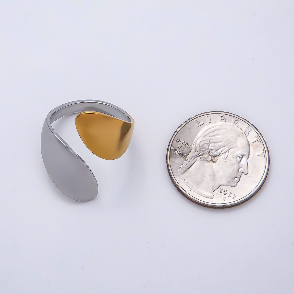 Stainless Steel Mixed Metal Minimalist Flat Wide Oval Band Wrap Ring | Rings-00189