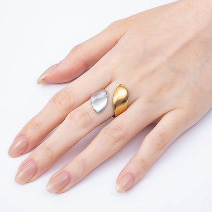 Stainless Steel Mixed Metal Minimalist Flat Wide Oval Band Wrap Ring | Rings-00189