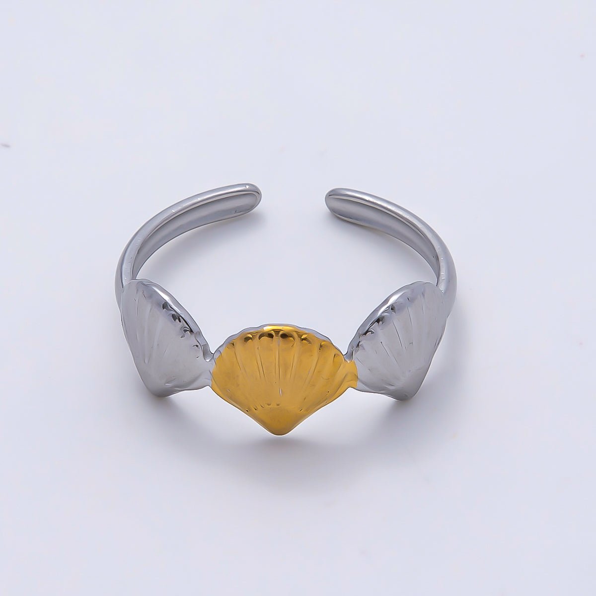 Stainless Steel Mixed Metal Minimalist Triple Scallop Sea Shell Ring | Rings-00190