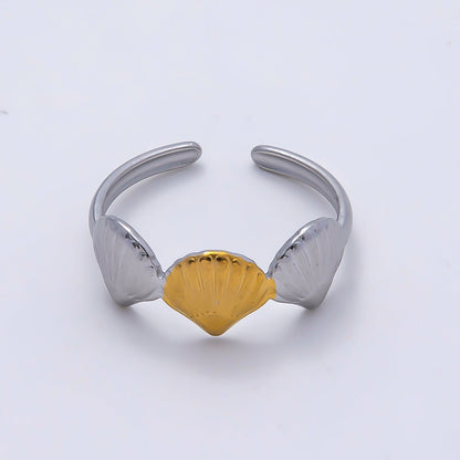 Stainless Steel Mixed Metal Minimalist Triple Scallop Sea Shell Ring | Rings-00190